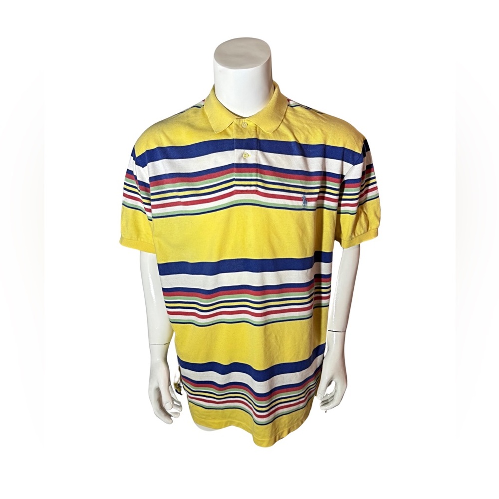 Ralph Lauren Polo Shirt Men’s Extra Large XL Striped Short Sleeve Yellow Blue